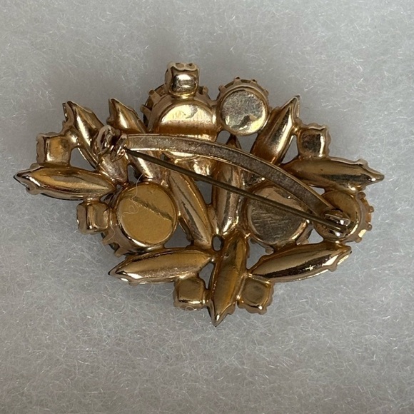 Blue Rhinestone Brooch Gold Tone Metal - Picture 3 of 6